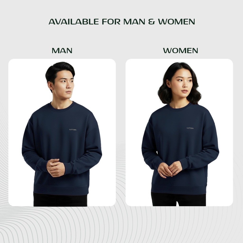Kattoen - Cloudloom Crewneck Sweater Navy Blue - Biru Dongker 280 Gsm