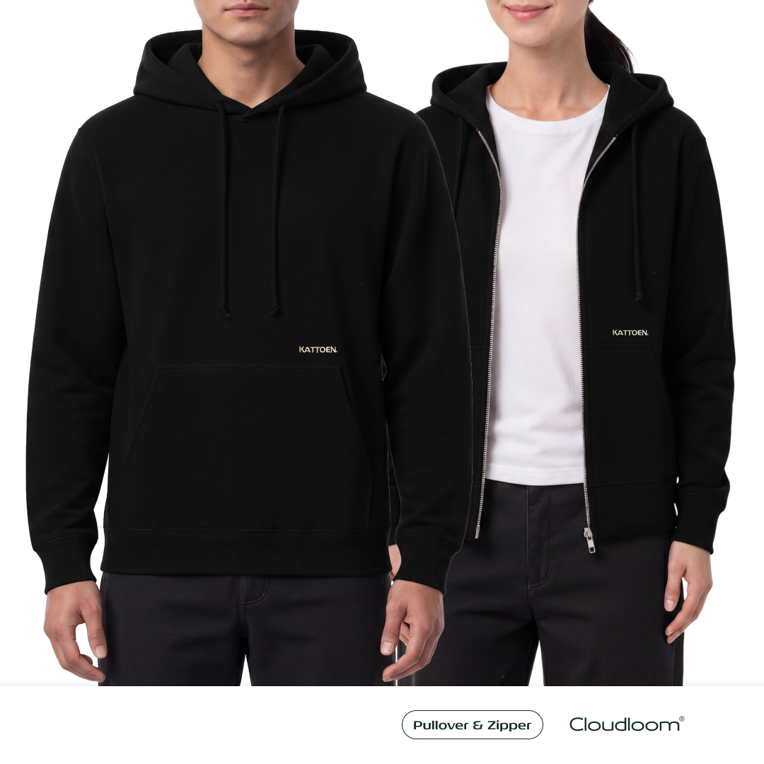Kattoen - Cloudloom Jacket Jumper Hoodie Polos Black Basic - Hitam 280 Gsm
