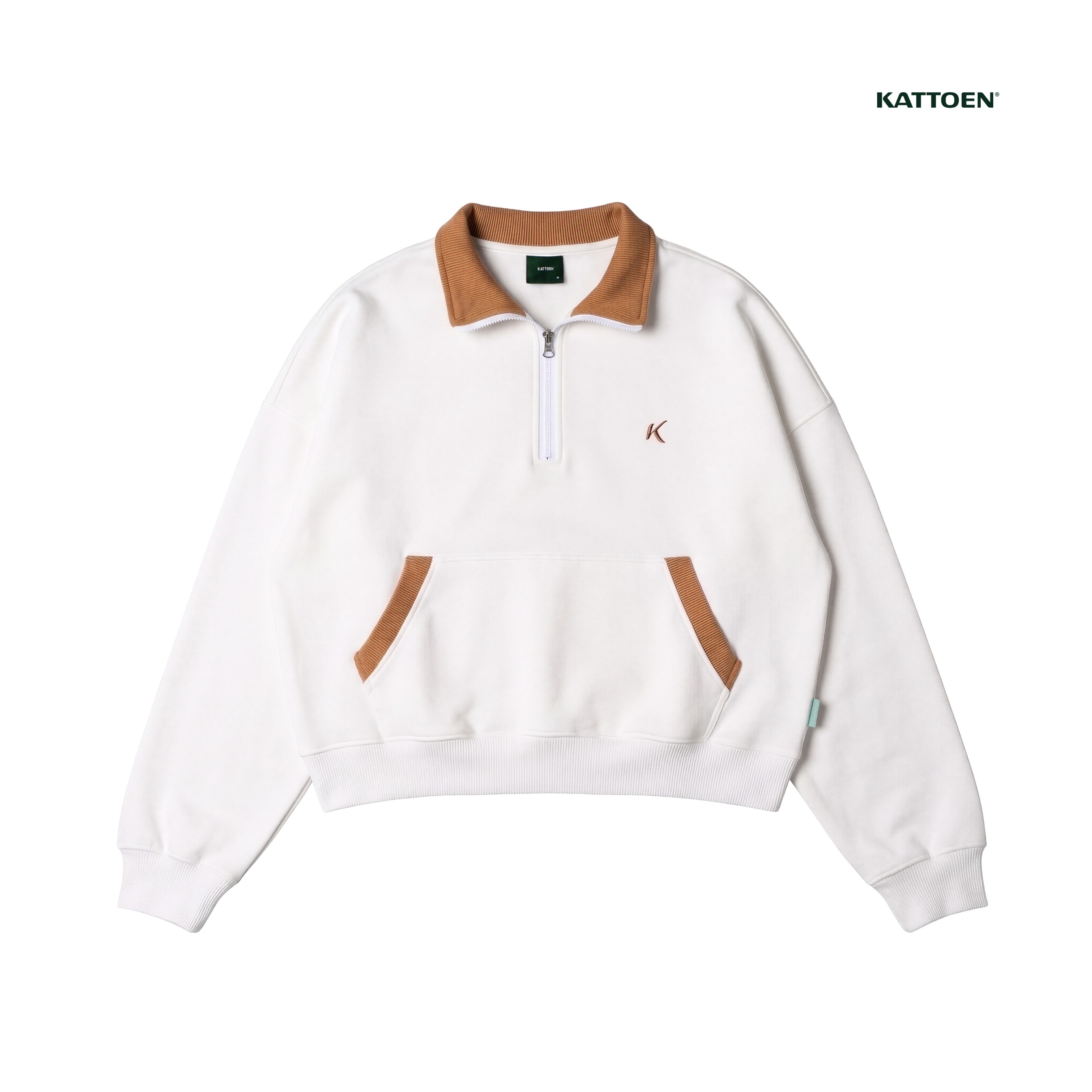 Kattoen - Cloudloom Boxy Crop Twotone Half Zipper Broken White 280 Gsm