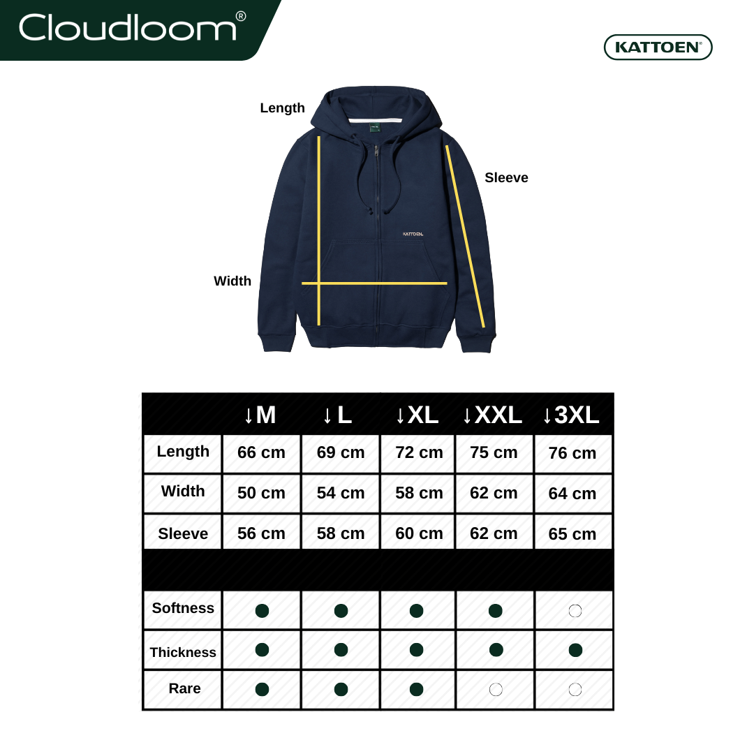 Kattoen - Cloudloom Jaket Jumper Hoodie Polos Navy Blue Basic - Biru Dongker Tua 290 Gsm