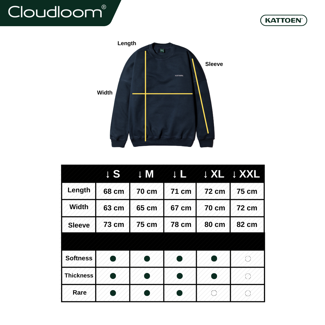 Kattoen - Cloudloom Crewneck Sweater Navy Blue - Biru Dongker 280 Gsm