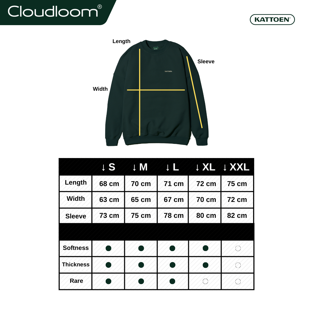 Kattoen - Cloudloom Crewneck Sweater Green Bottle - Hijau Botol Tua 280 Gsm
