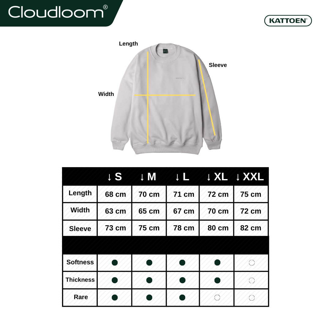 Kattoen - Cloudloom Crewneck Sweater Light Grey - Abu-abu Muda 280 Gsm