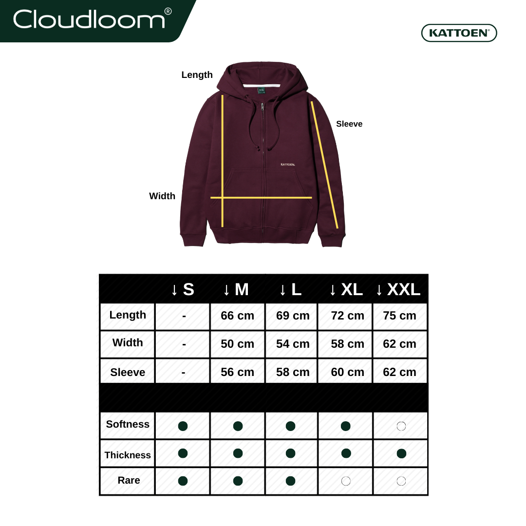 Kattoen - Cloudloom Jacket Jumper Hoodie Polos Burgundy Red - Merah Tua  280 Gsm