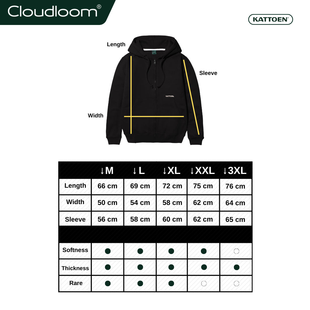 Kattoen - Cloudloom Jacket Jumper Hoodie Polos Black Basic - Hitam 280 Gsm