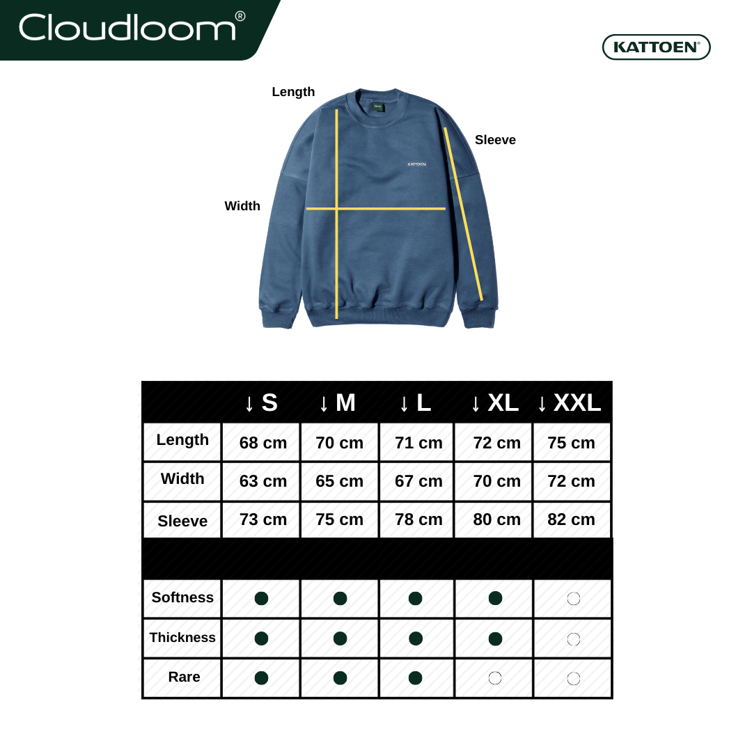 Kattoen - Cloudloom Crewneck Sweater Deep Blue - Biru Tua 280 Gsm