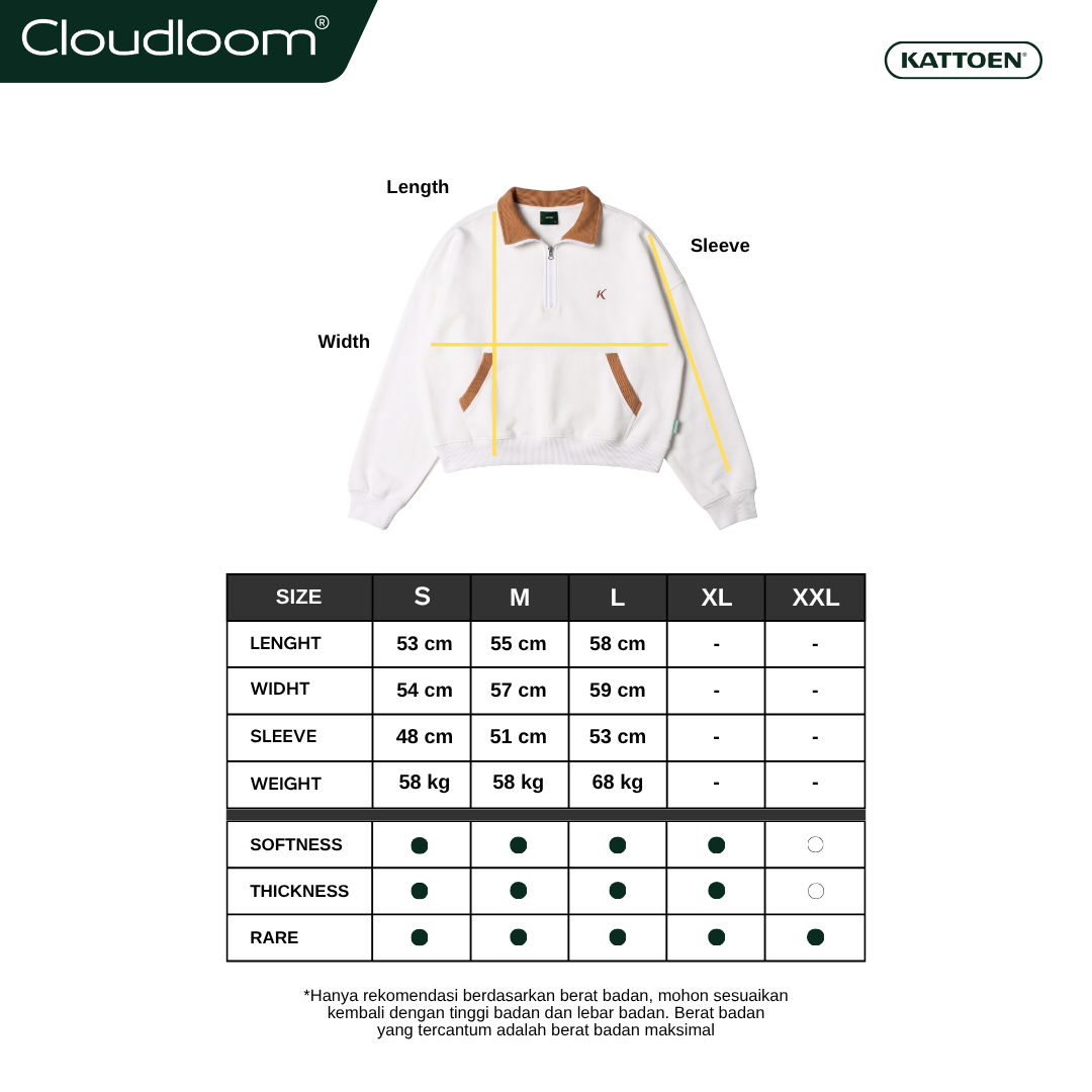Kattoen - Cloudloom Boxy Crop Twotone Half Zipper Broken White 280 Gsm