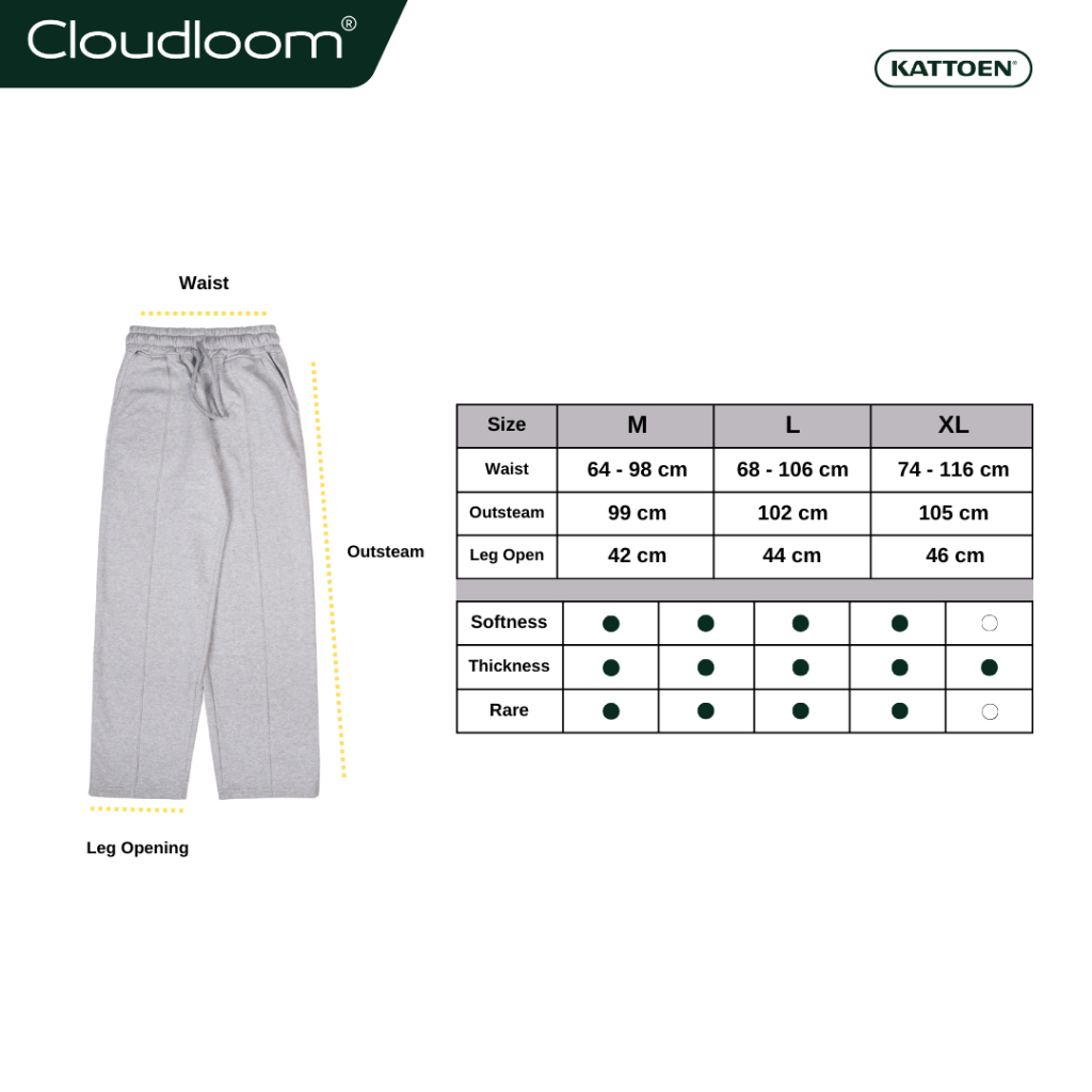 Kattoen - Cloudloom Fleece Baggy Pants Celana Panjang Loose Grey Misty 280 Gsm
