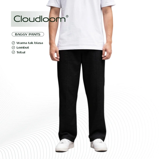 Image of Kattoen - Cloudloom Fleece Baggy Pants Celana Panjang Loose Black 280 Gsm