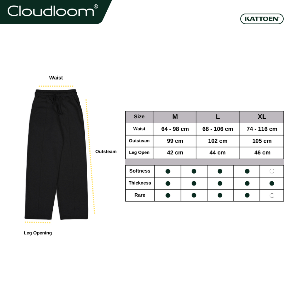 Kattoen - Cloudloom Fleece Baggy Pants Celana Panjang Loose Black 280 Gsm