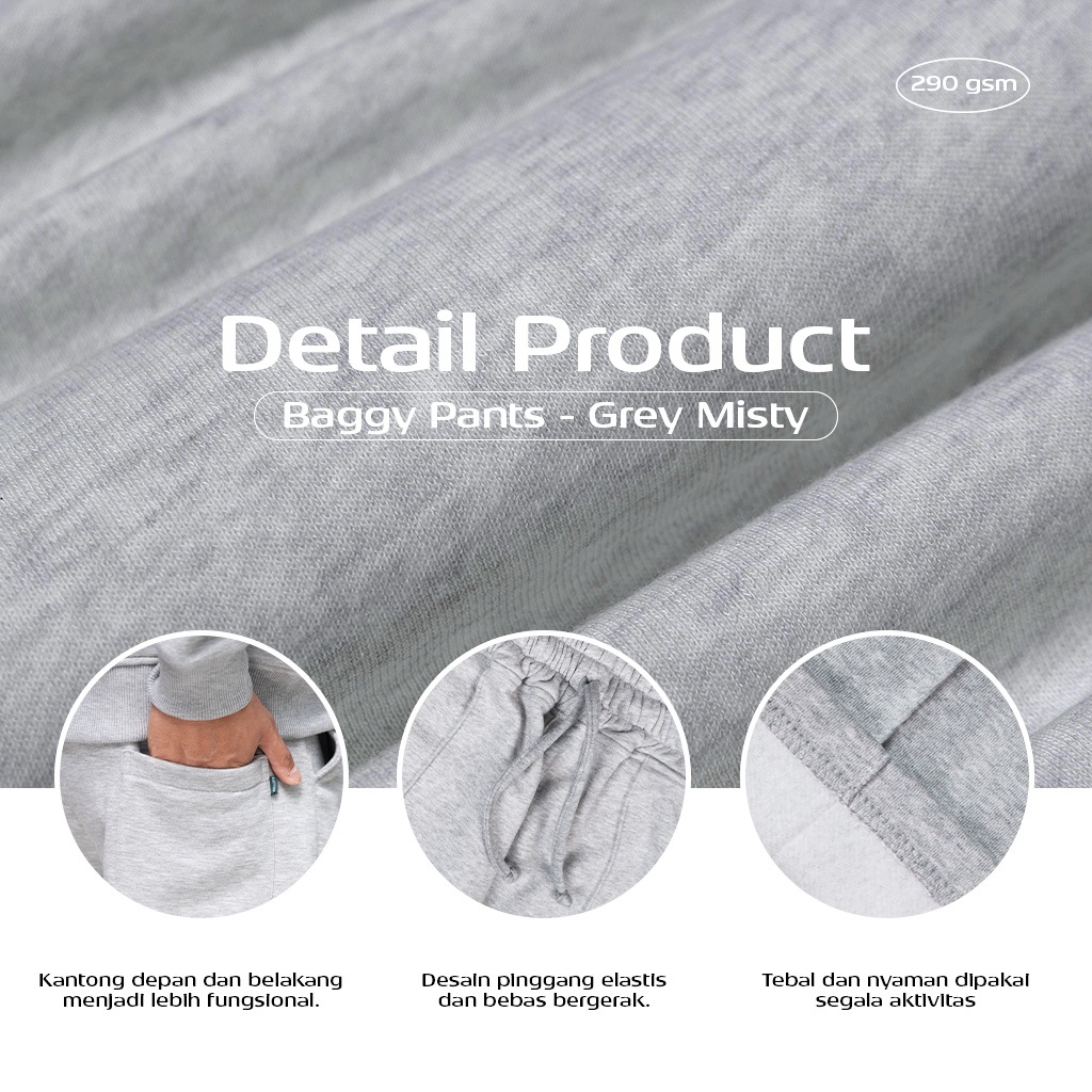 Kattoen - Cloudloom Fleece Baggy Pants Celana Panjang Loose Grey Misty 280 Gsm