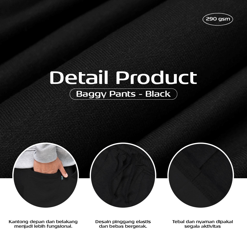 Kattoen - Cloudloom Fleece Baggy Pants Celana Panjang Loose Black 280 Gsm