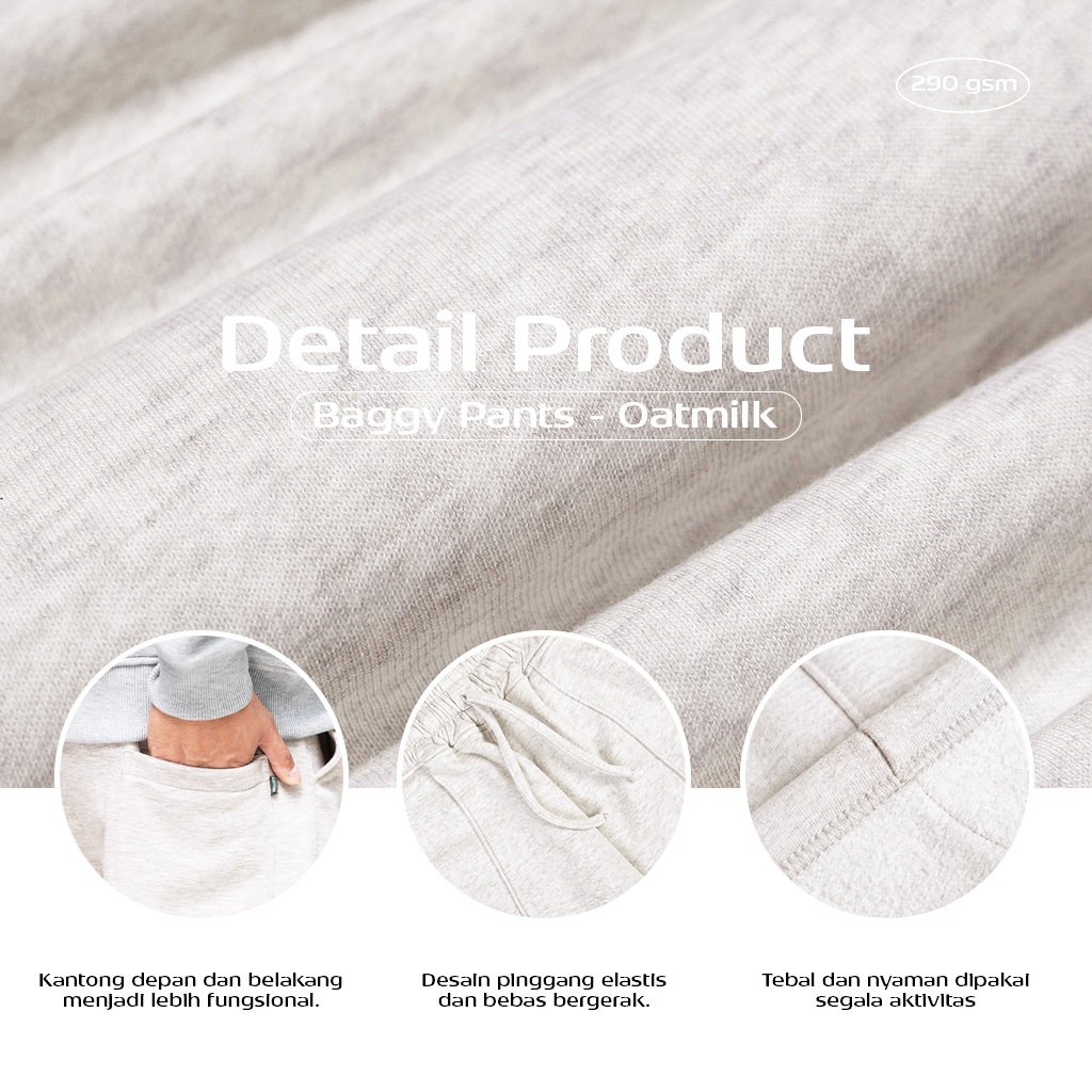 Kattoen - Cloudloom Fleece Baggy Pants Celana Panjang Loose Oatmilk Misty 280 Gsm