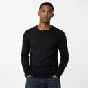 Muscle Fit Rib Henley Long Sleeve Black