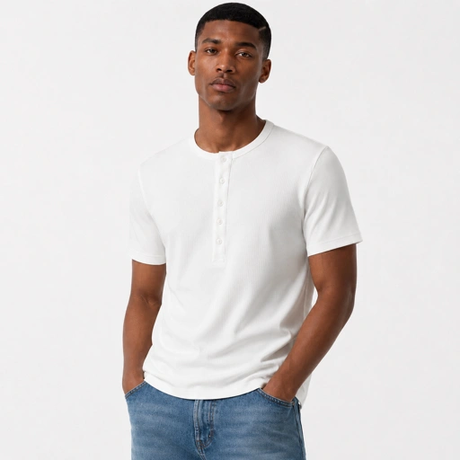 TWELTREE Muscle Fit Rib Henley Short Sleeve White - Kaos Henley Rib Slim Fit Lengan Pendek Pria Putih