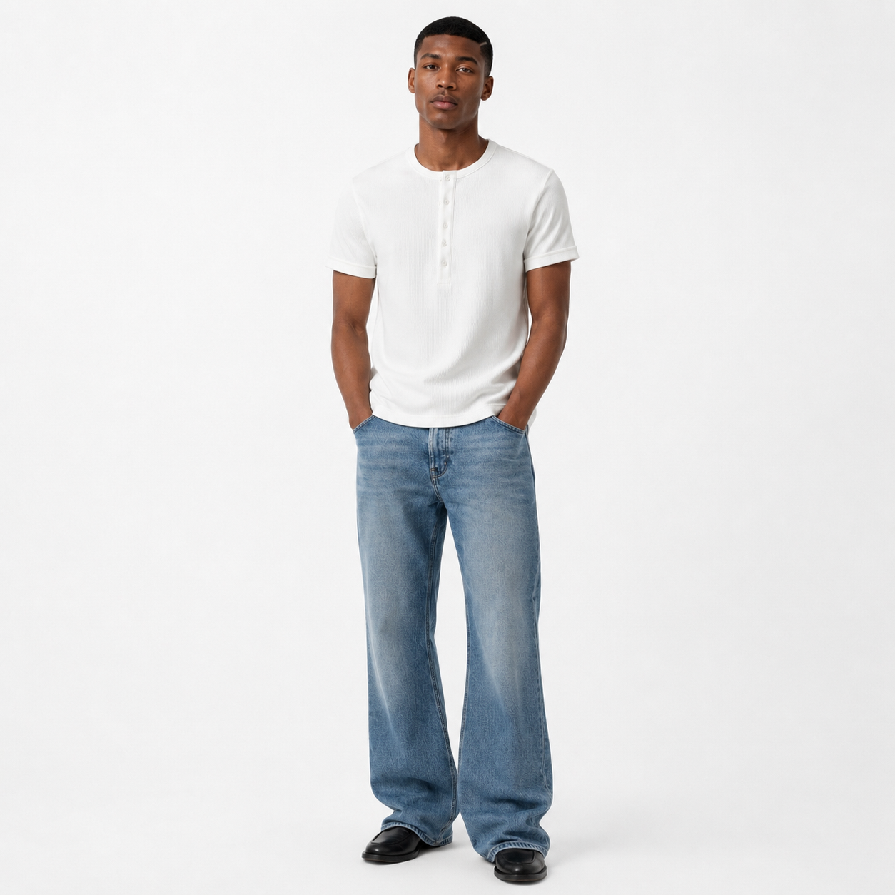 TWELTREE Muscle Fit Rib Henley Short Sleeve White - Kaos Henley Rib Slim Fit Lengan Pendek Pria Putih