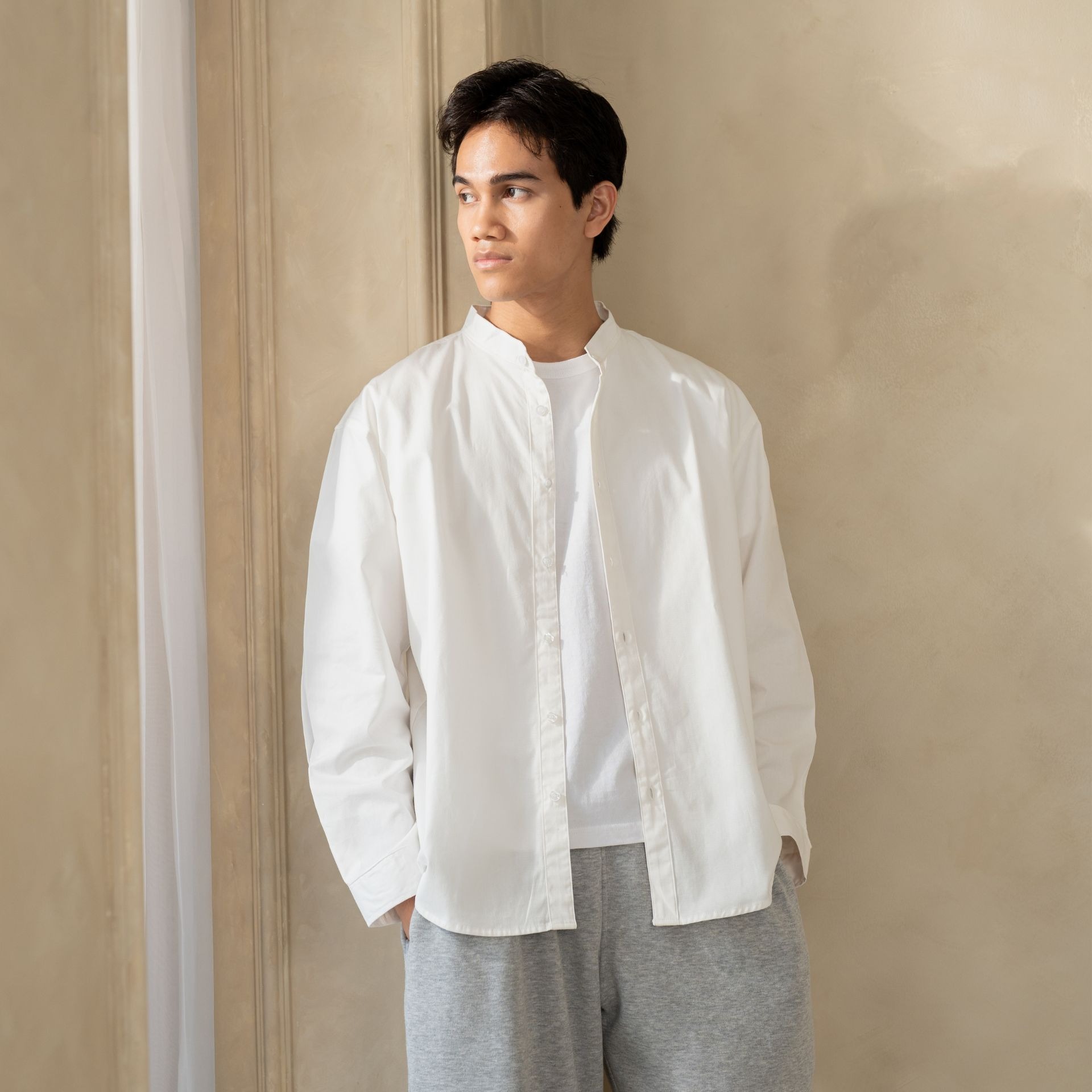 Oversize Grandad Collar Shirt Broken White