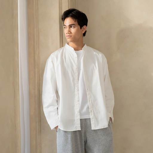 Image of Oversize Grandad Collar Shirt Broken White