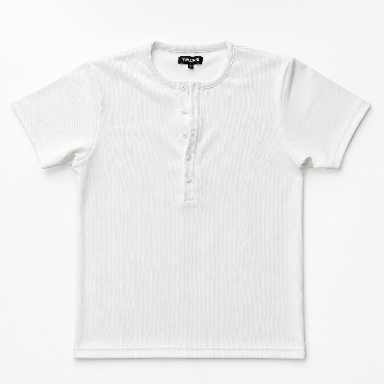 TWELTREE Muscle Fit Rib Henley Short Sleeve White - Kaos Henley Rib Slim Fit Lengan Pendek Pria Putih