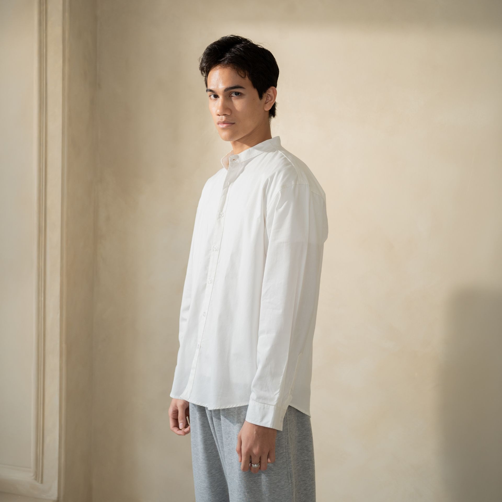 Oversize Grandad Collar Shirt Broken White