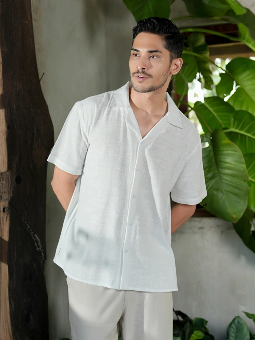 Image of Oversize Cuban Linen Shirt White