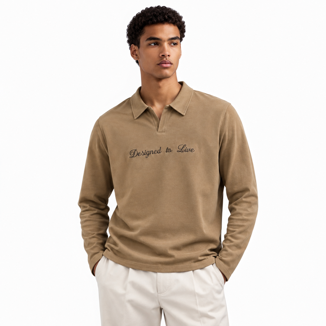 TWELTREE Oversize Boxy Fit Double Pique Polo Shirt Khaki