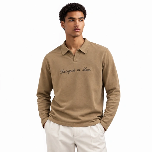 TWELTREE Oversize Boxy Fit Double Pique Polo Shirt Khaki