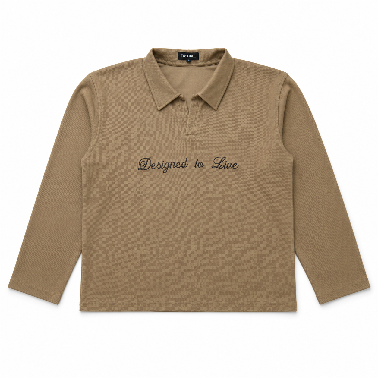 TWELTREE Oversize Boxy Fit Double Pique Polo Shirt Khaki