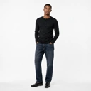 Muscle Fit Rib Henley Long Sleeve Black