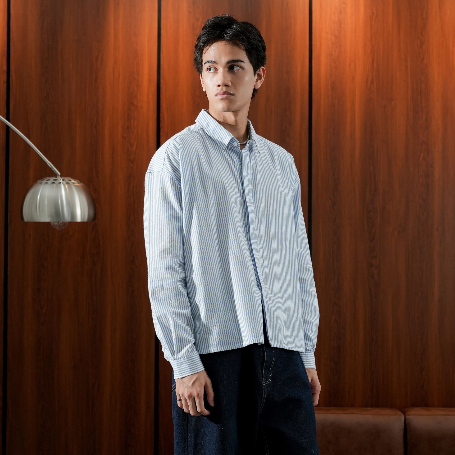 Boxy Oversize Stripe Shirt Light Blue