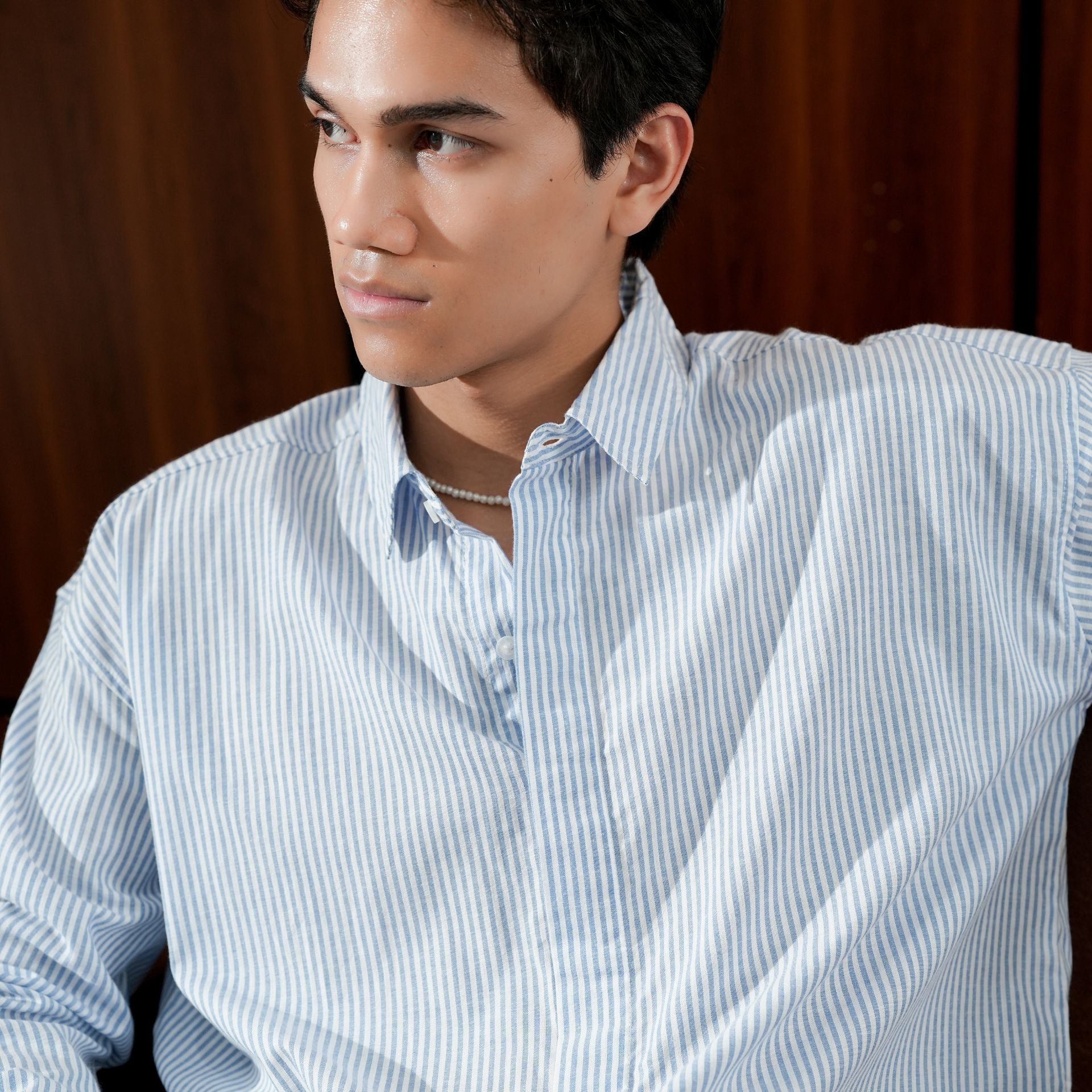 Boxy Oversize Stripe Shirt Light Blue