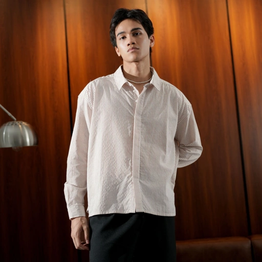 Image of  Boxy Oversize Stripe Shirt Taupe
