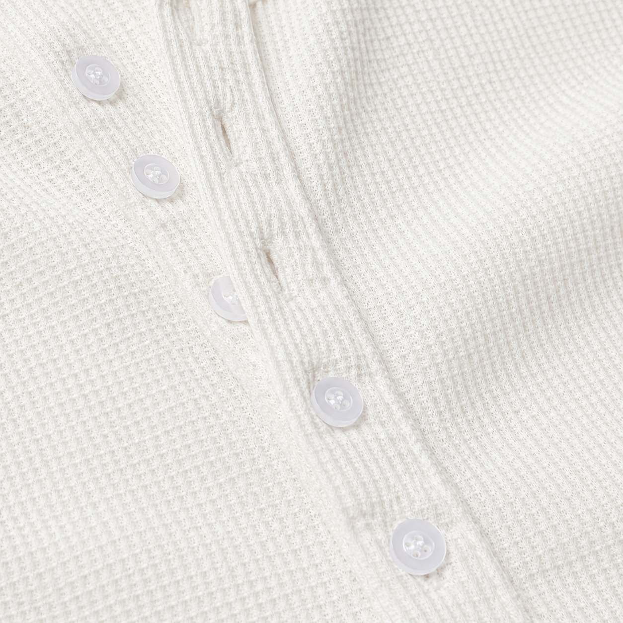 TWELTREE Oversize Boxy Waffle Henley Long Sleeve Off White
