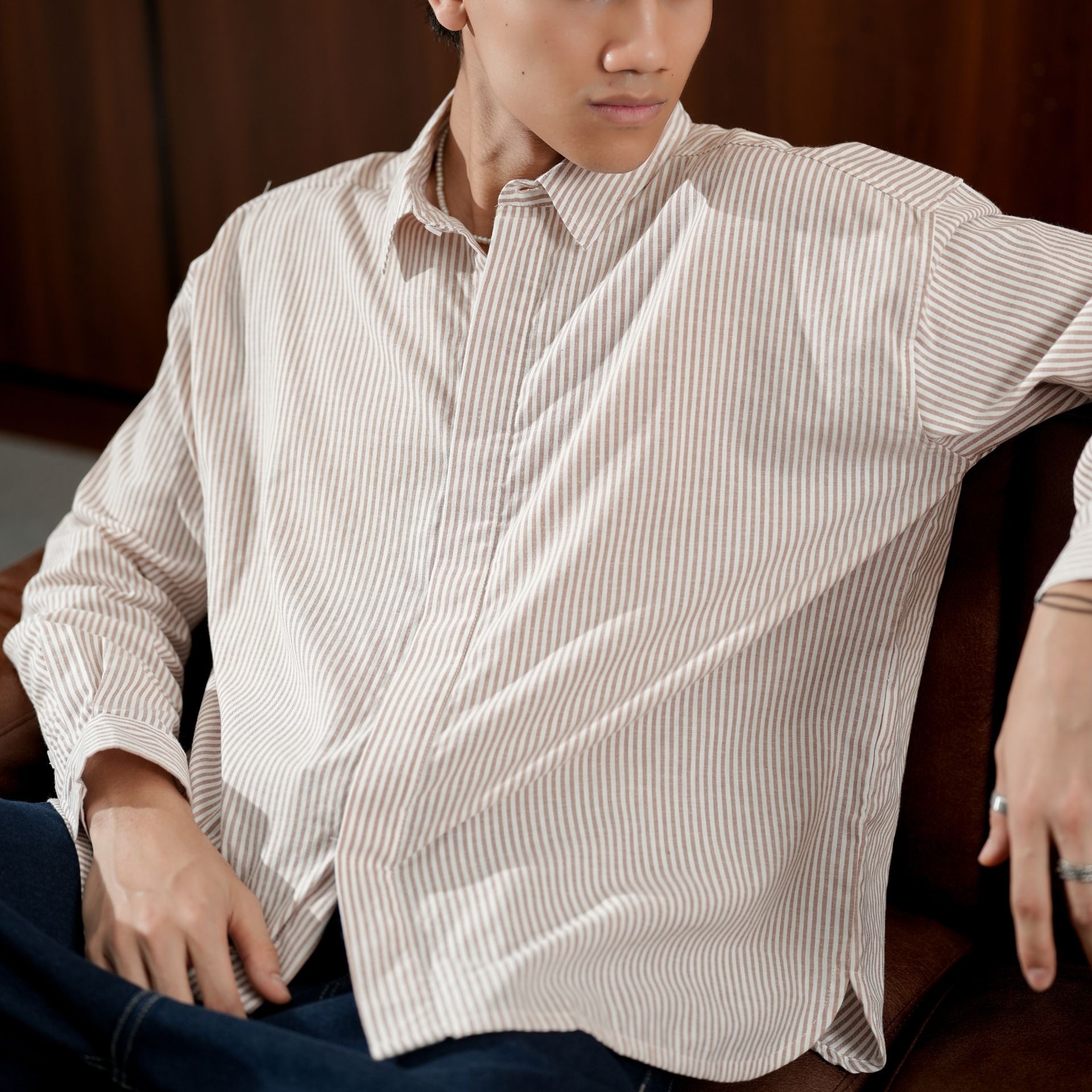 Boxy Oversize Stripe Shirt Taupe