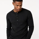 Muscle Fit Rib Henley Long Sleeve Black