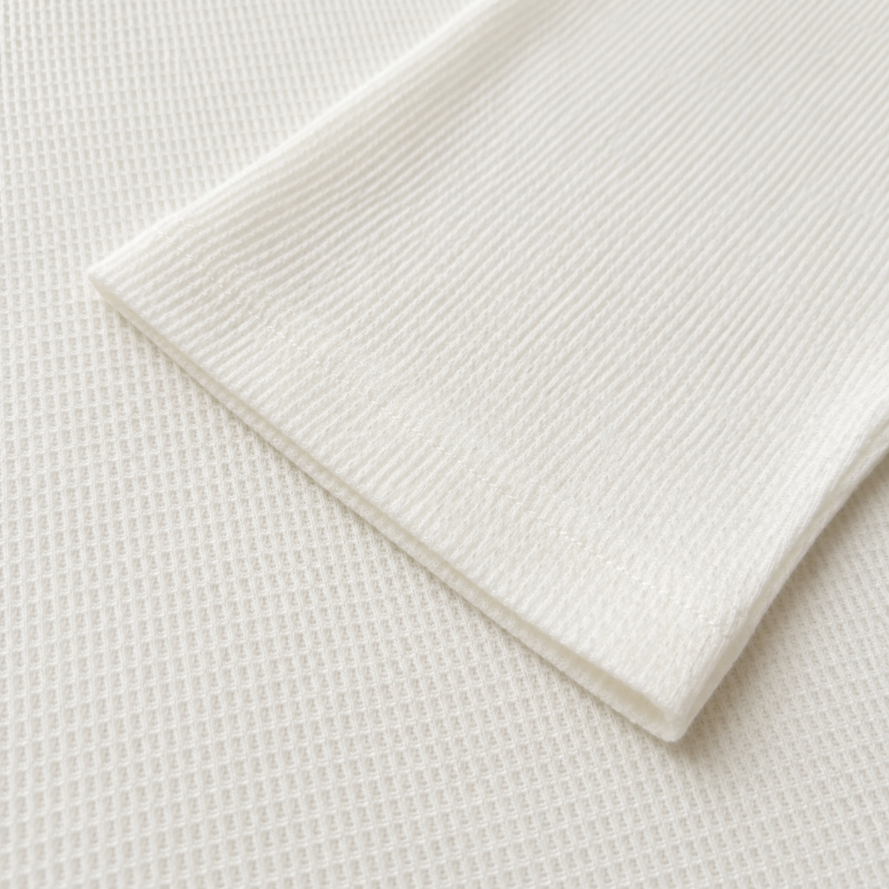TWELTREE Oversize Boxy Waffle Henley Long Sleeve Off White