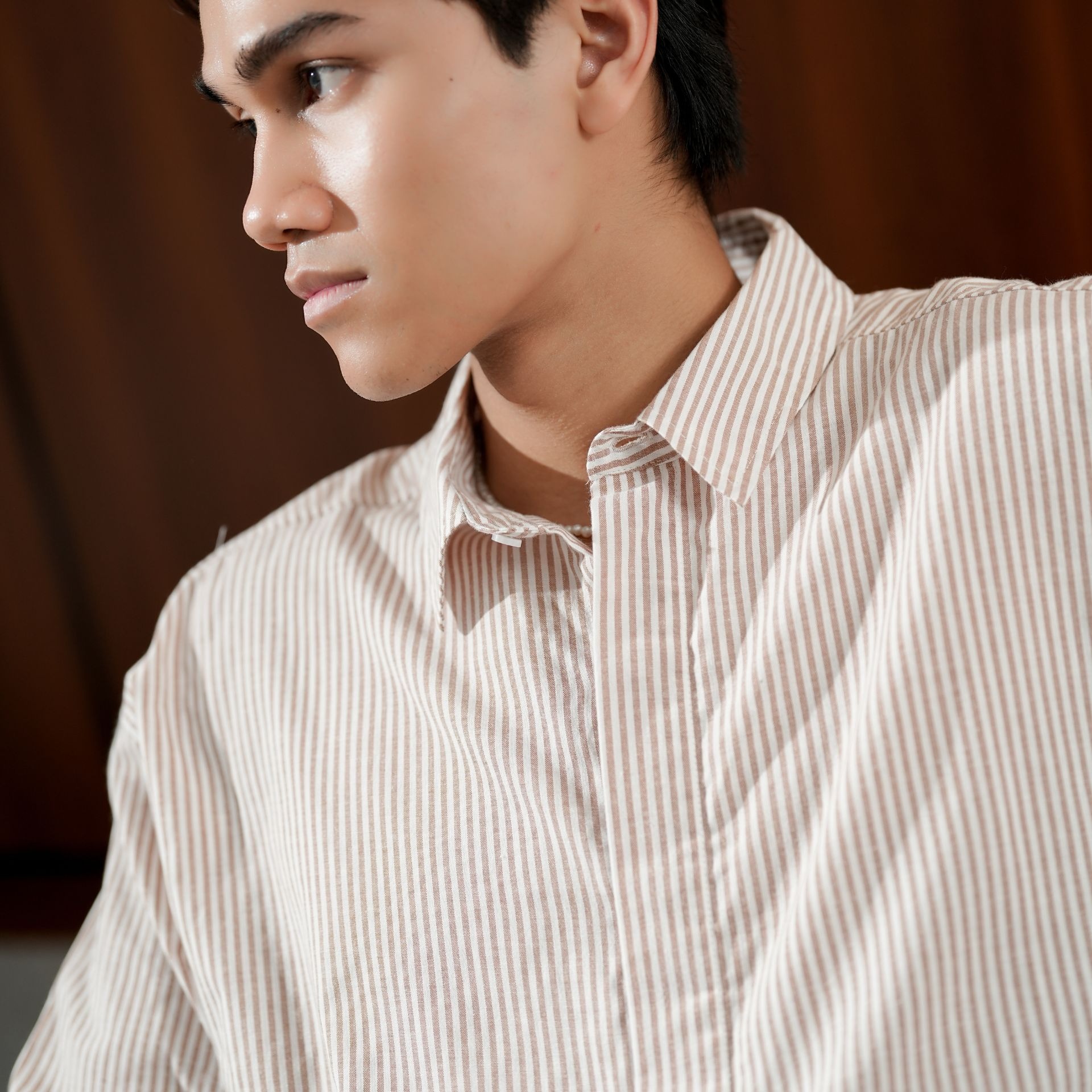 Boxy Oversize Stripe Shirt Taupe