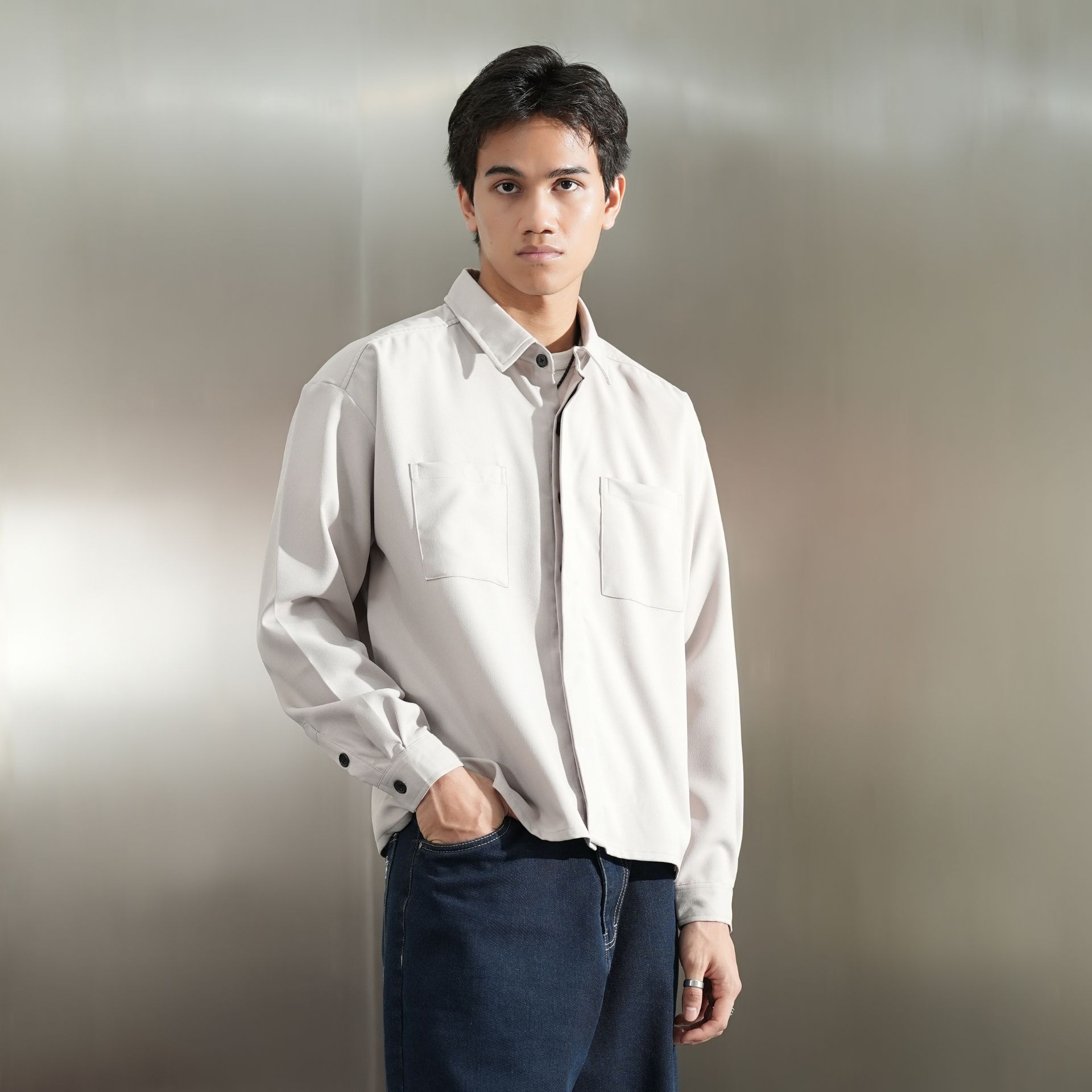 Boxy Oversize Pockets Shirt Cream Beige