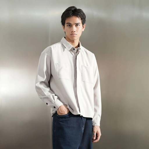 Image of Boxy Oversize Pockets Shirt Cream Beige