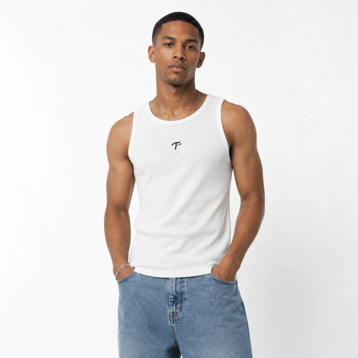 Slim Fit Waffle Knit Tank Top White