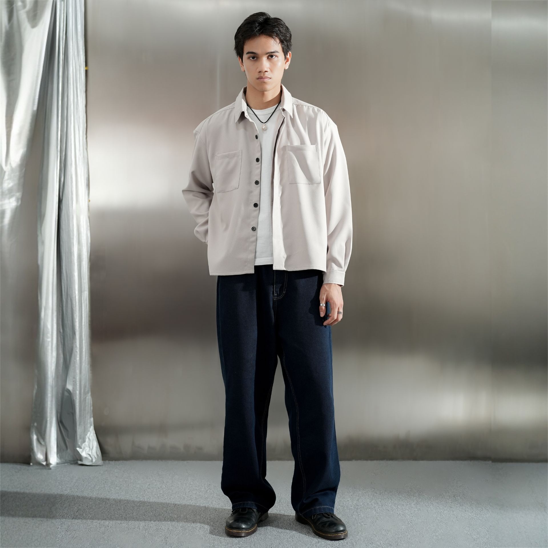 Boxy Oversize Pockets Shirt Cream Beige