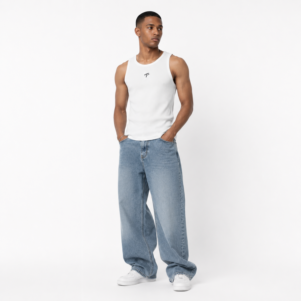 Slim Fit Waffle Knit Tank Top White