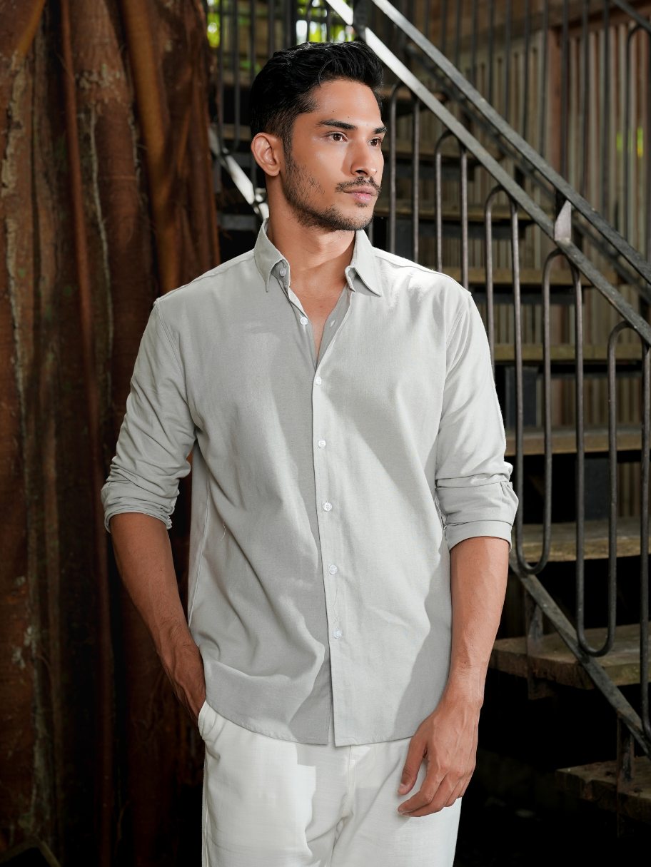 Regular Fit Cotton Linen Shirt Ash Grey