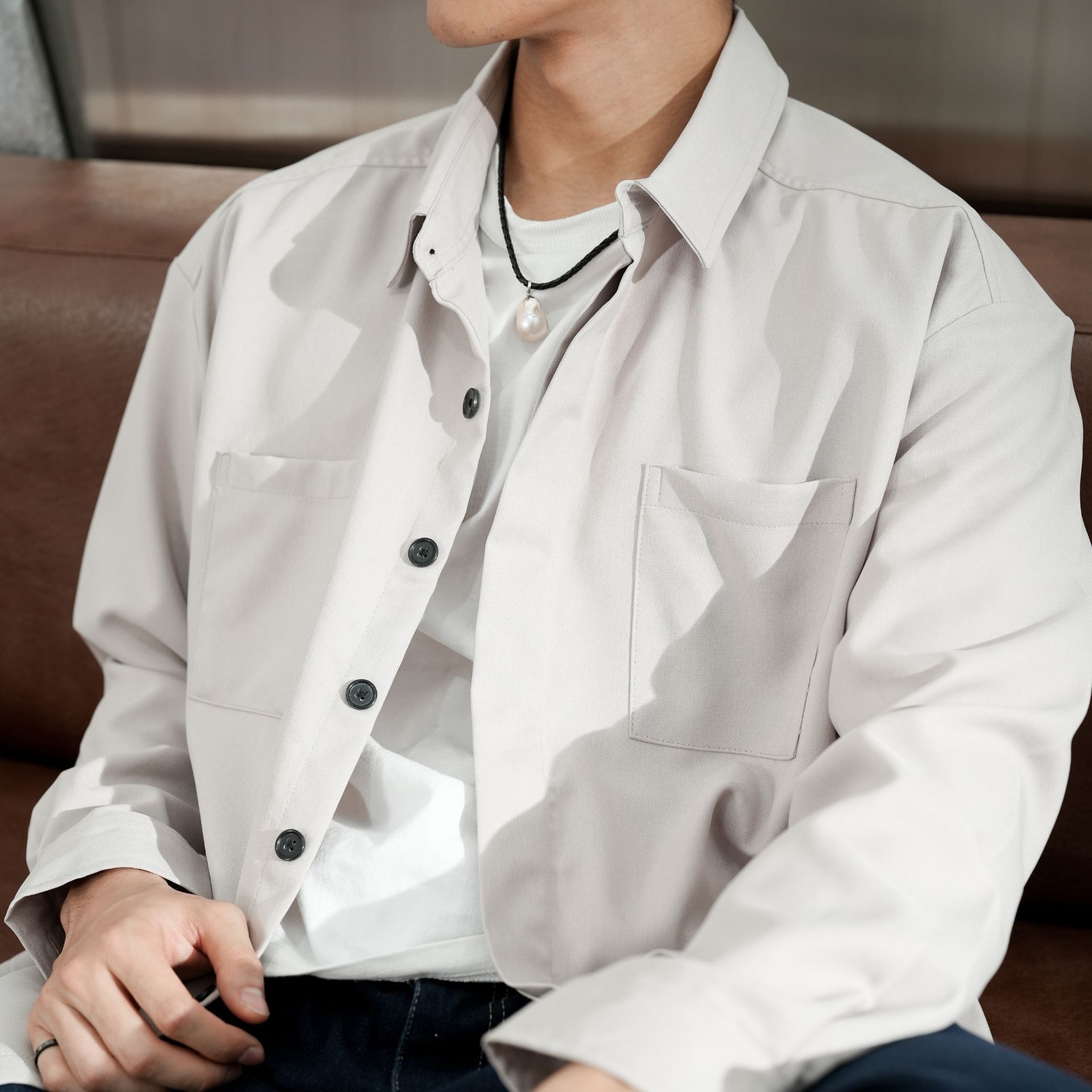 Boxy Oversize Pockets Shirt Cream Beige