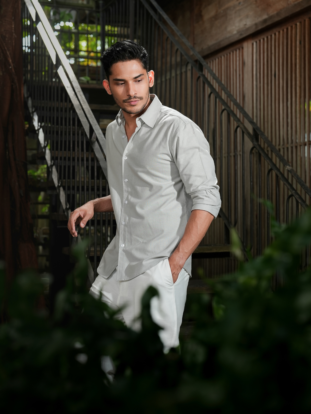Regular Fit Cotton Linen Shirt Ash Grey