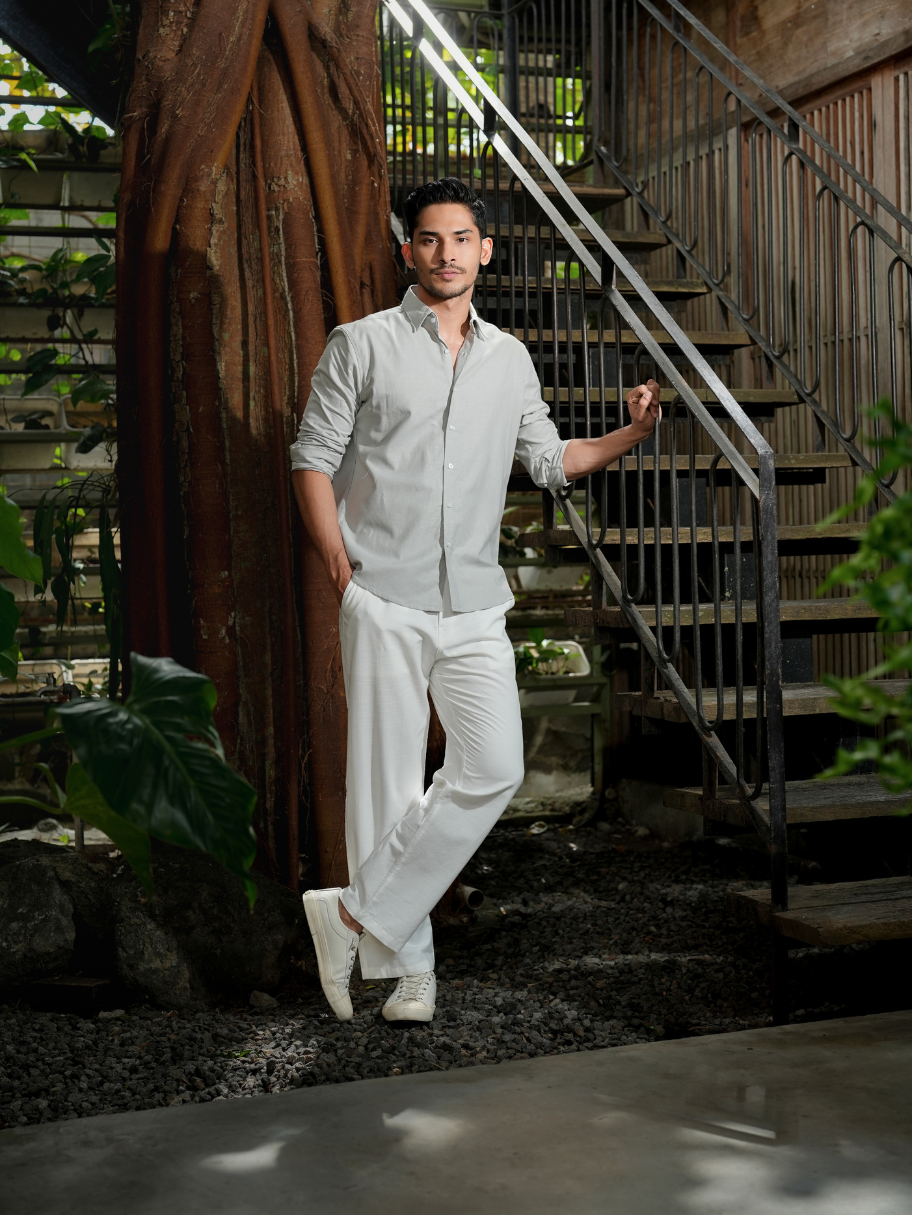 Regular Fit Cotton Linen Shirt Ash Grey