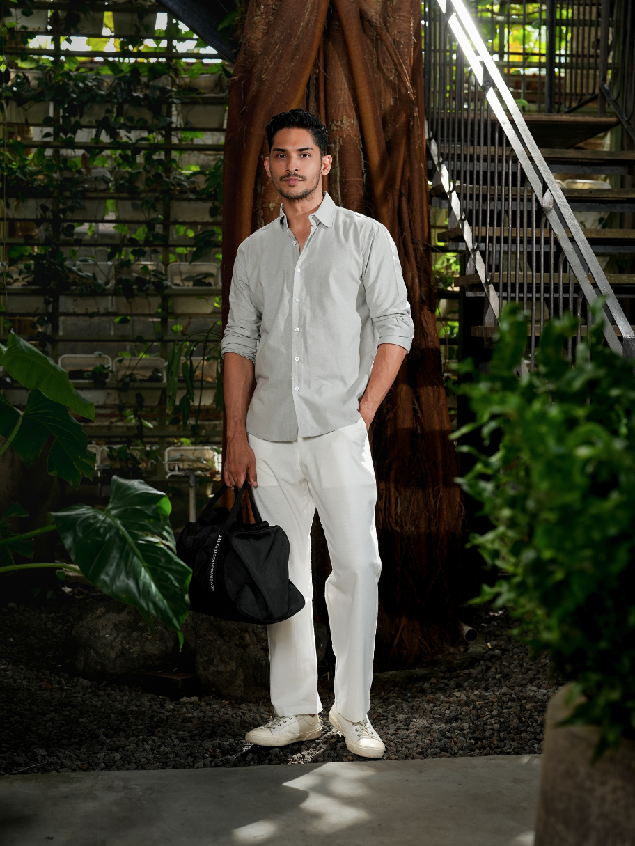 Regular Fit Cotton Linen Shirt Ash Grey