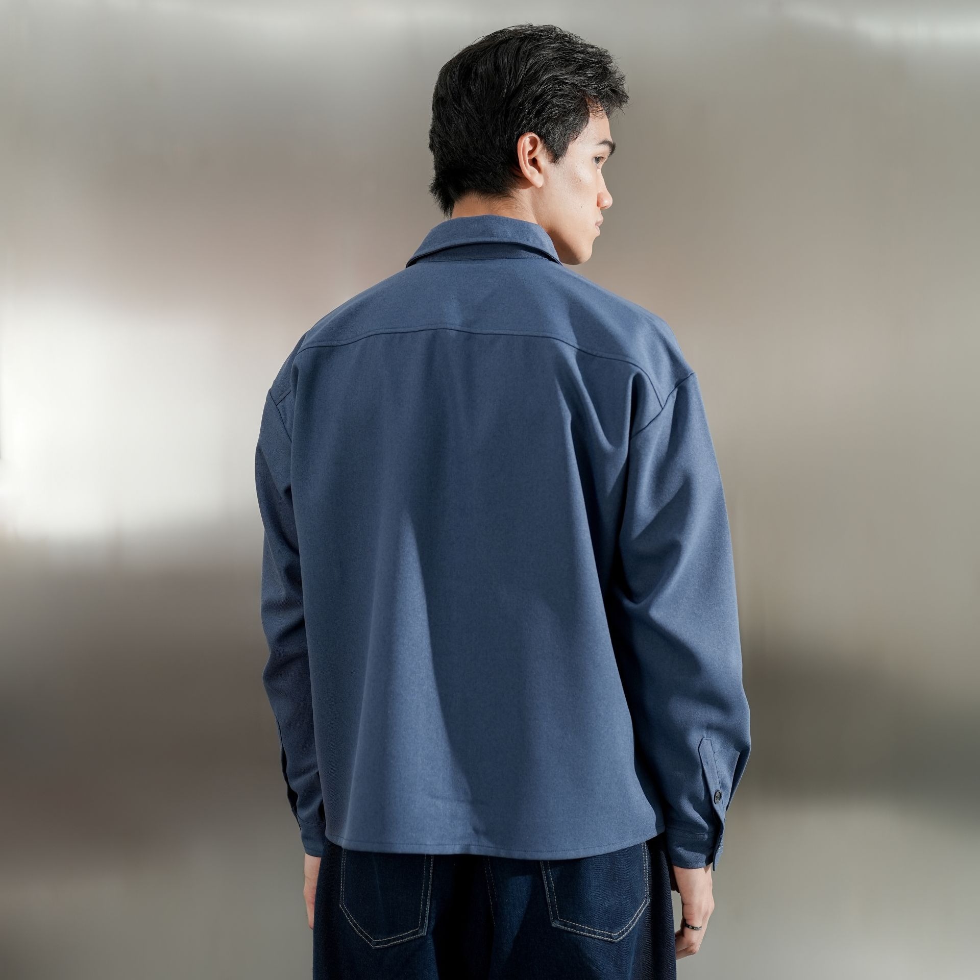 Boxy Oversize Pockets Shirt Navy Blue