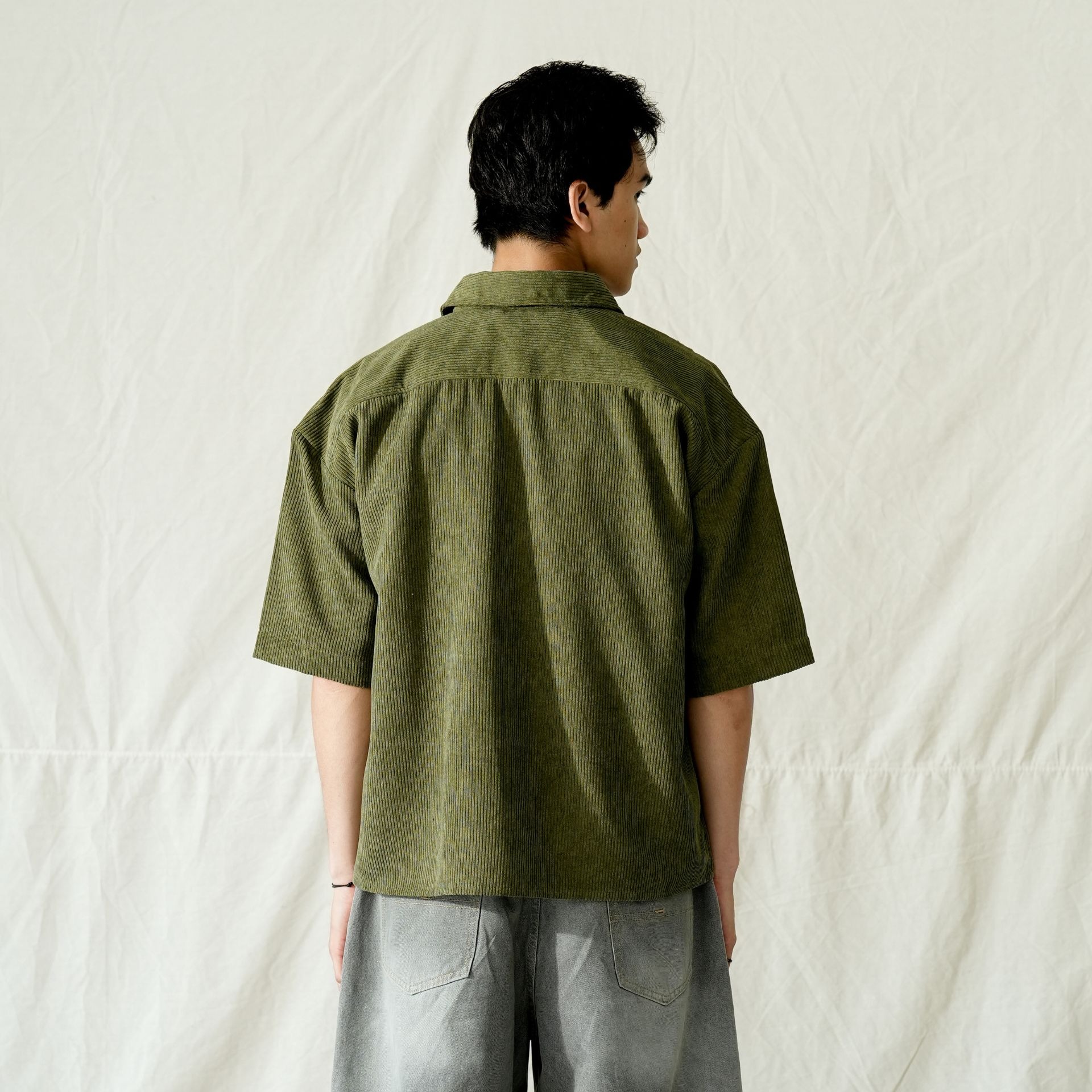 Boxy Oversize Corduroy Shirt Olive Green
