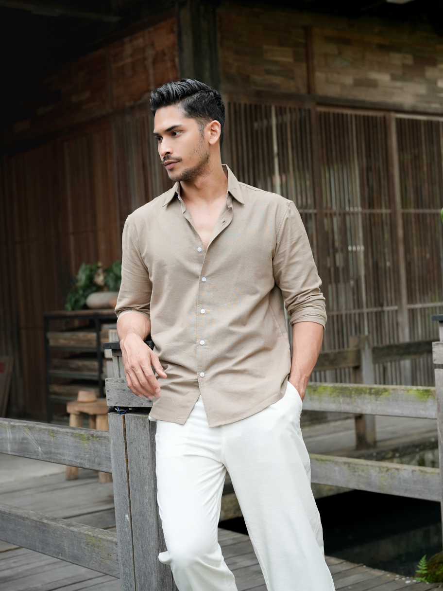 Tweltree Aureo Linen Shirt Ash - Kemeja Pria Katun Linen Premium Lengan Panjang Regular Fit  Desain Clean Tanpa Saku Adem Grey